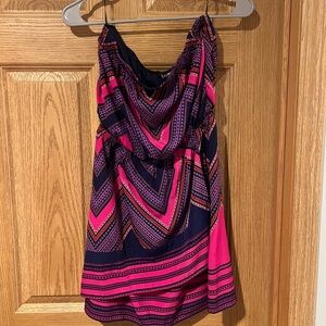 Express Vibrant Pink and Navy Patterned Dress